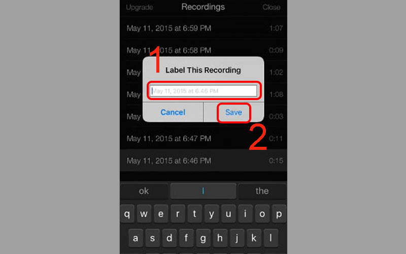 Đặt t&ecirc;n cho bản ghi &acirc;m rồi mới nhấn Save